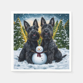 Guardanapo De Papel Scottish Terriers and Winter Snowman
