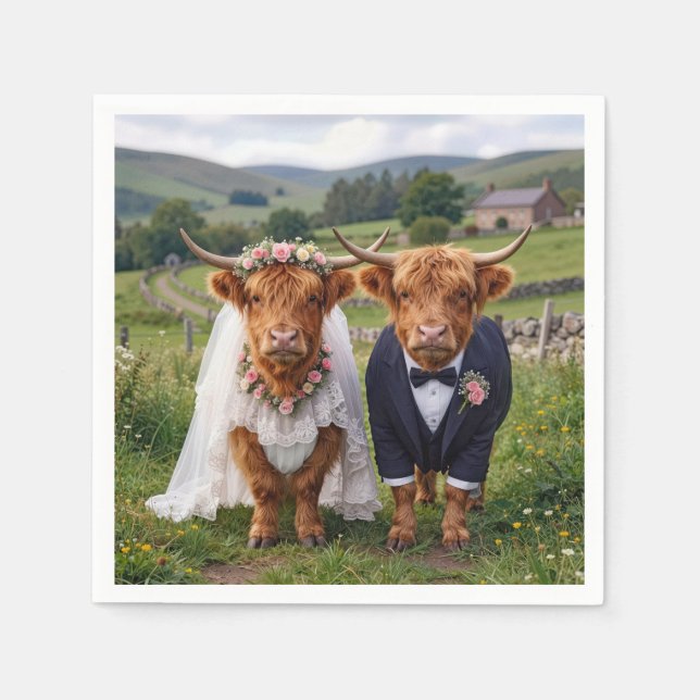 Guardanapo De Papel Scottish Wedding Highland Cows (Frente)