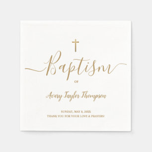 Guardanapo De Papel Script de Batismo Cruzado Elegante Dourado Persona