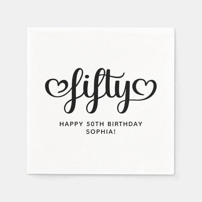 Guardanapo De Papel Script de Cinquenta Corações Lindos Aniversário de (Frente)