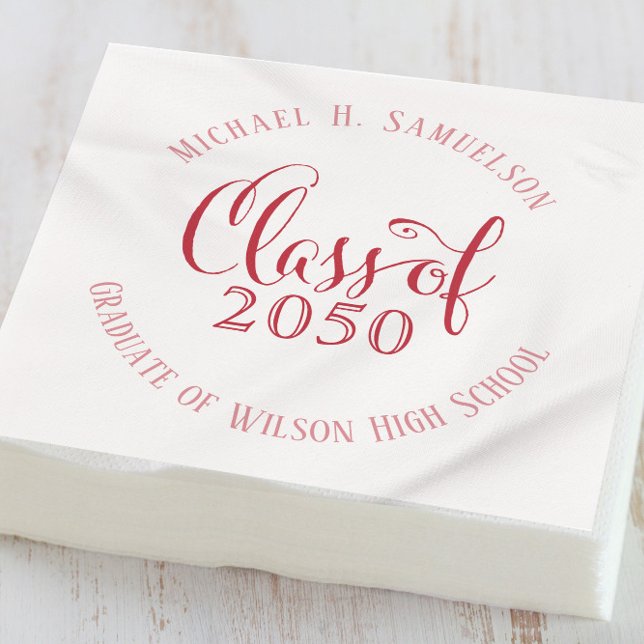 Guardanapo De Papel Script de Festa de formatura Vermelha Personalizad (Criador carregado)