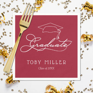 Guardanapo De Papel Script de Formando Elegante no Graduação Vermelha