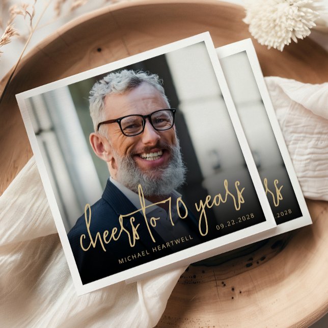 Guardanapo De Papel Script Dourado de saudação de fotos da Festa de an (Criador carregado)