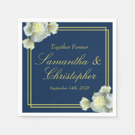 Guardanapo De Papel Script Dourado mínimo de rosas brancas azuis do Ma