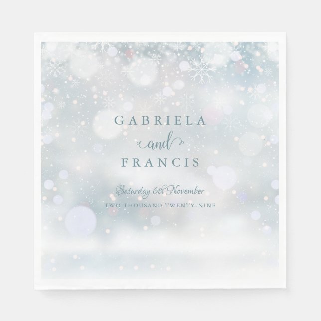 Guardanapo De Papel Script Elegante casamento no inverno Snowflakes (Frente)