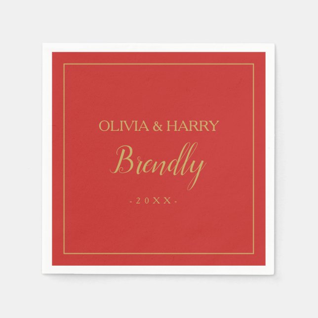 Guardanapo De Papel Script Elegante | Papel de Natal Vermelho Napkin (Frente)