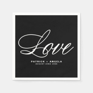 Guardanapo De Papel Script Elegante Preto e Branco   Casamento de amor