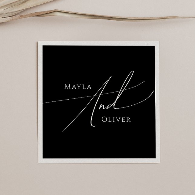 Guardanapo De Papel Script Minimalista Whimsical | Casamento Negro (Criador carregado)
