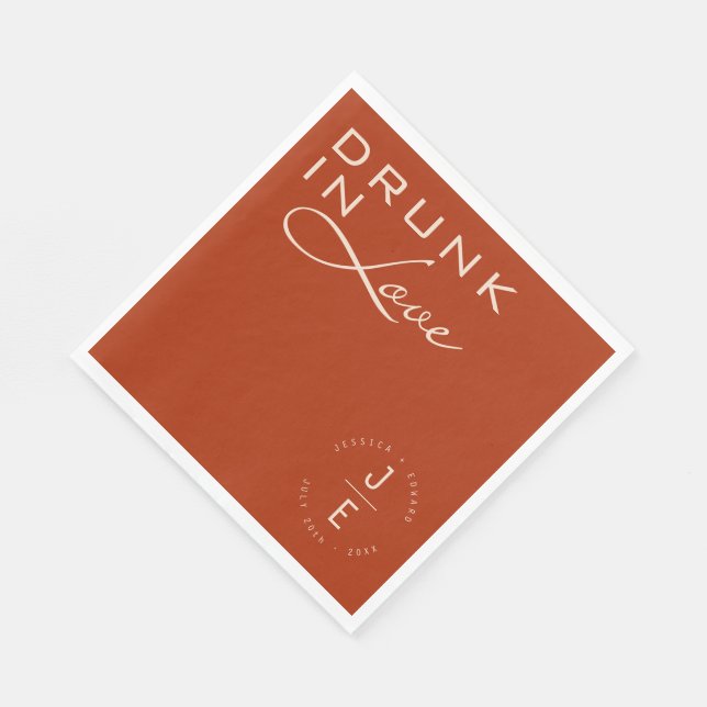 Guardanapo De Papel Script Mínimo do Monograma Elegante Laranja Queima (Quina)