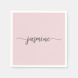 Guardanapo De Papel Script Minúsculo Monograma Rosa Bege Minimalista F