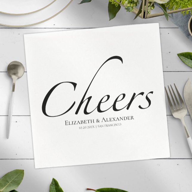 Guardanapo De Papel Script Modern Cheers | Casamento Preto e Branco (Criador carregado)
