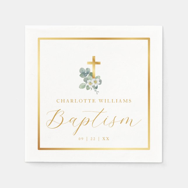Guardanapo De Papel Script Moderno Baptism Napkins | Religioso Elegant (Frente)