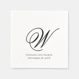 Guardanapo De Papel Script Monograma Preto Branco Casamento Elegante