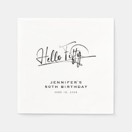 Guardanapo De Papel Script Olá Cinquenta Minimalista Aniversário de 50