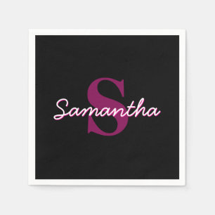 Guardanapo De Papel Script Personalizável de Monograma Cor-de-Rosa e P