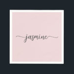 Guardanapo De Papel Script Simples, Brilhante, Simples, Rosa, Rosa<br><div class="desc">Nome Simples, Simples, Limpo, Cor-de-rosa, do Monograma Signature Script Personalizado de Papel Napkin. Este design com seu primeiro nome em um estilo bonito, escrito à mão, estilo swash tail, tipografia de assinatura (ou caligrafia) em rosa poeirado ou fundo rosa-claro-pinto-claro-penteado. Estes são fáceis de personalizar. Excelente de aniversário, casamento, doce festa...</div>