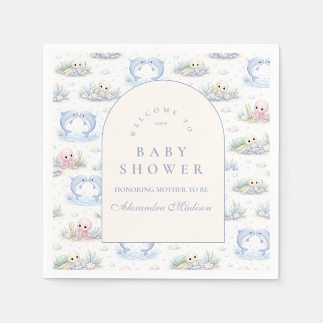 Guardanapo De Papel Sea Animals Elegant Arch Baby Shower (Frente)