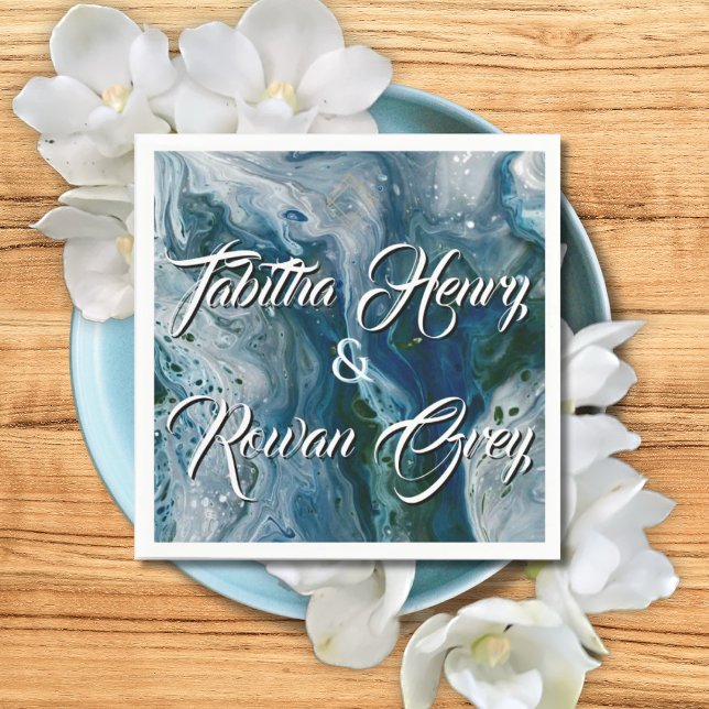 Guardanapo De Papel Sea Blues Alcohol Ink Paint Elegant Wedding  (Criador carregado)