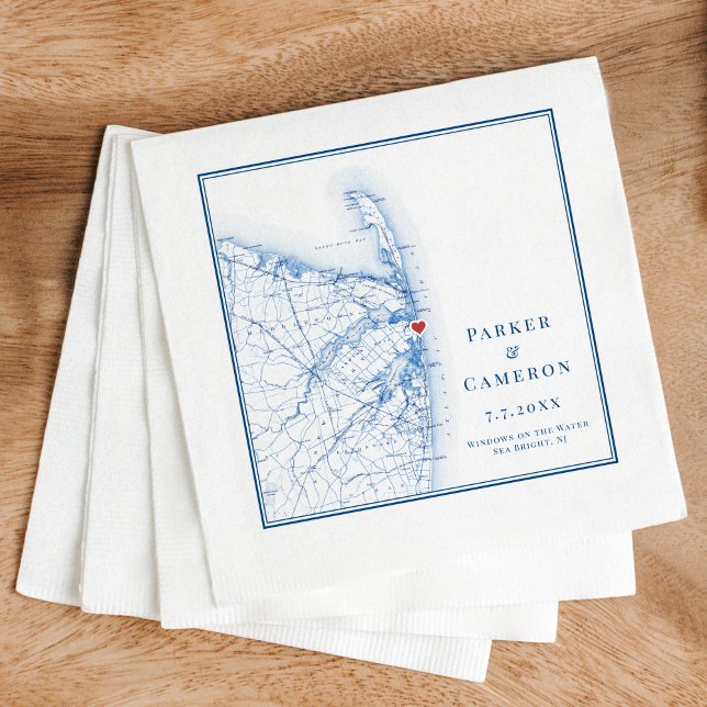 Guardanapo De Papel Sea Bright New Jersey Mapa Casamento Legante (These Sea Bright New Jersey wedding napkins are perfect for your wedding at Windows on the Water)