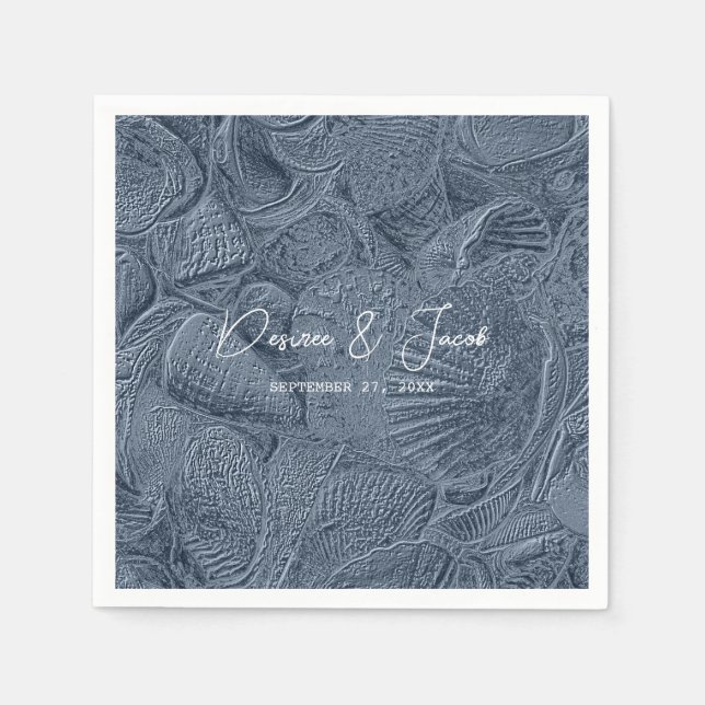 Guardanapo De Papel Sea Shell Dark Dusty Blue Modern Beach (Frente)