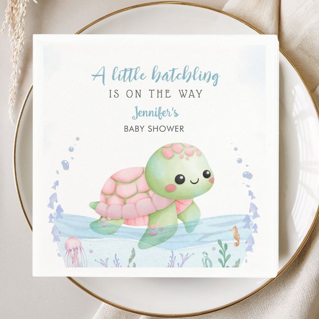 Guardanapo De Papel Sea Turtle Hatchling Girl Baby Shower Paper Napkin (Criador carregado)
