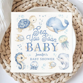 Guardanapo De Papel Sea You Soon Baby Shower Boy Blue Ocean Paper
