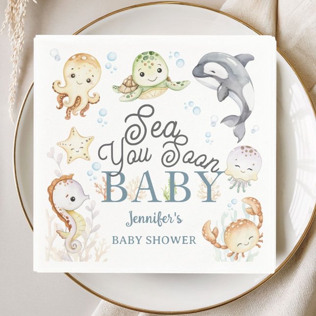 Guardanapo De Papel Sea You Soon Baby Shower Ocean Gender Neutral  (Criador carregado)