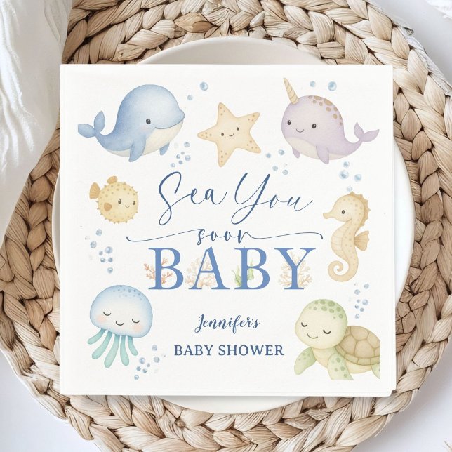 Guardanapo De Papel Sea You Soon Ocean Baby Shower Paper (Criador carregado)