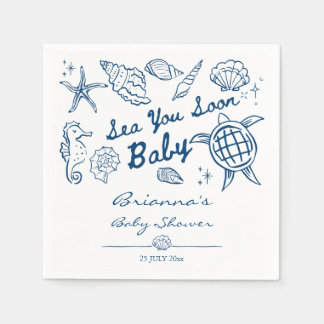 Guardanapo De Papel Sea you soon seashells beach boy baby shower