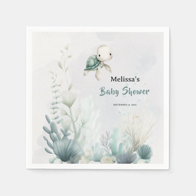 Guardanapo De Papel Sea You Soon Turtle Undersea Baby Shower (Frente)