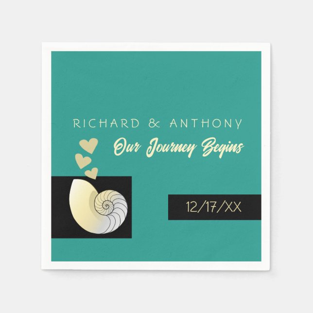 Guardanapo De Papel Seashell and Hearts, Beach Wedding (Frente)