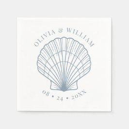 Guardanapo De Papel Seashell Beach Casamento Costeiro Dusty Blue