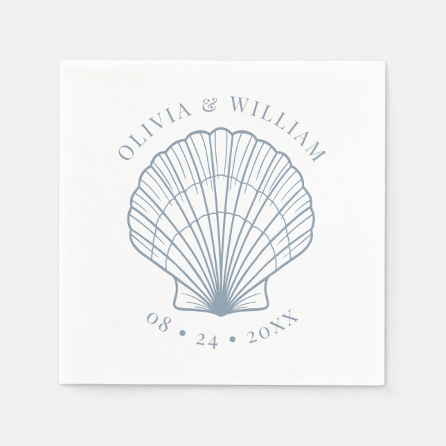Guardanapo De Papel Seashell Beach Casamento Costeiro Dusty Blue (Frente)