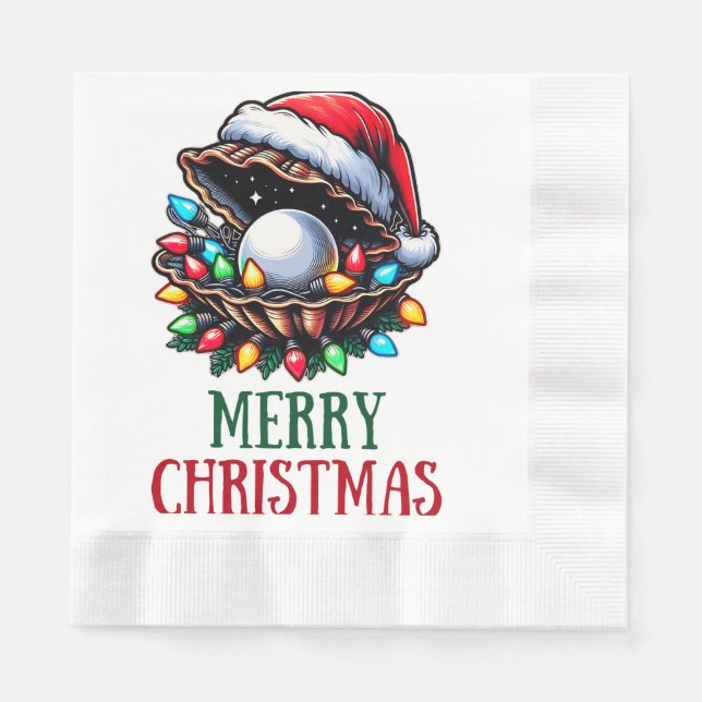 Guardanapo De Papel Seashell Clam Shell Beach Natal Hat Xmas (Frente)
