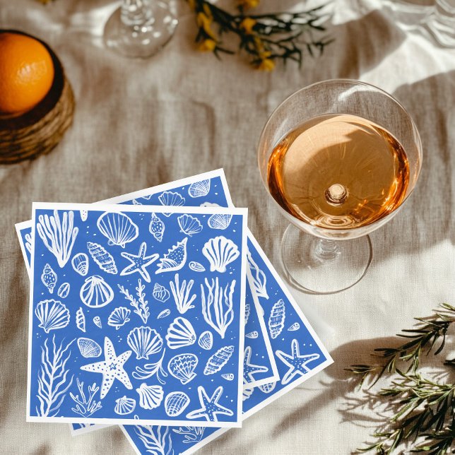 Guardanapo De Papel Seashells Beach Wedes Blue White Cute Seaside (Seashells Beach Wedding Blue White Cute Seaside Napkins
)