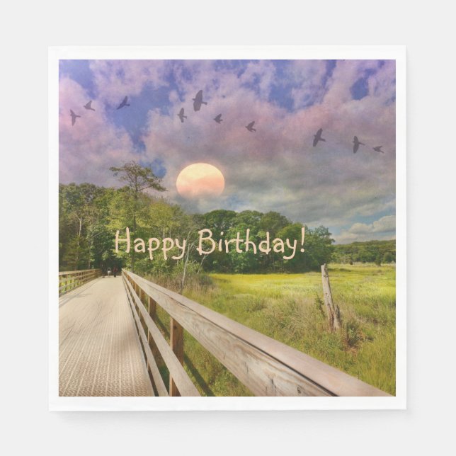 Guardanapo De Papel Seashore Marsh Sunset Birthday (Frente)