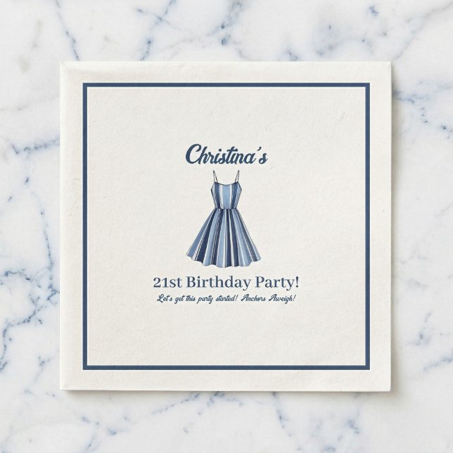 Guardanapo De Papel Seaside Stripes Celebration Birthday    (Anchors Aweigh To New Memories)