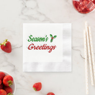 Guardanapo De Papel Seasons Saudações Holly Natal - Escrito verde