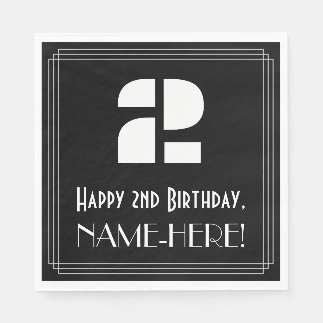 Guardanapo De Papel segundo aniversário: Art Deco Inspira "2" + Nome (Frente)