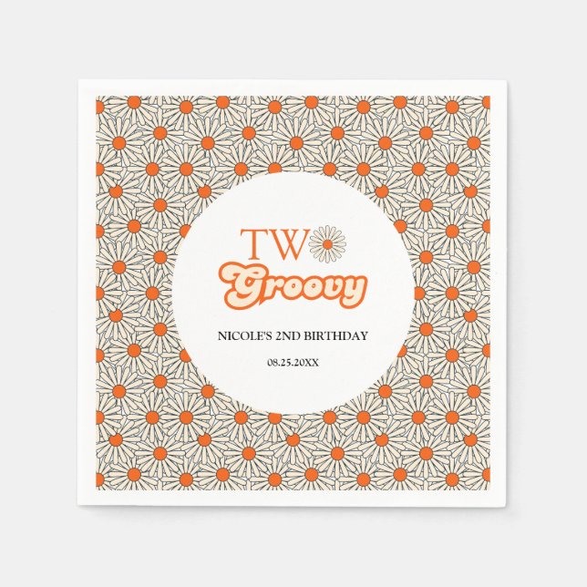 Guardanapo De Papel Segundo aniversário Brilhante de Groovy Daisy Flor (Frente)