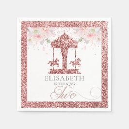 Guardanapo De Papel Segundo Aniversário Carousel Floral Glitter