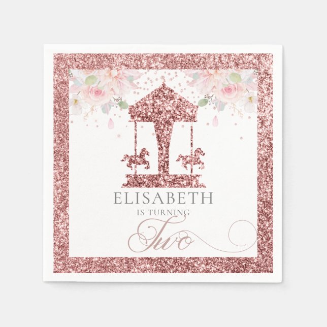 Guardanapo De Papel Segundo Aniversário Carousel Floral Glitter (Frente)