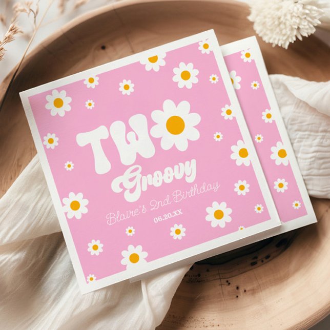 Guardanapo De Papel Segundo aniversário da Flor da Margarida Retro, do (Criador carregado)