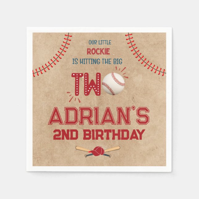 Guardanapo De Papel Segundo aniversário de beisebol (Frente)