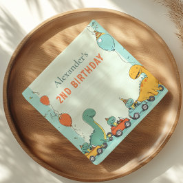 Guardanapo De Papel Segundo aniversário de Carro Race Dinossauro