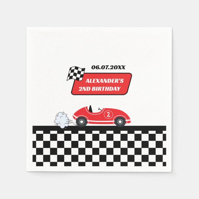 Guardanapo De Papel Segundo aniversário de corridas de automóveis verm (Frente)