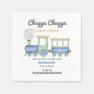 Guardanapo De Papel Segundo aniversário de menino Blue Train Chugga Ch