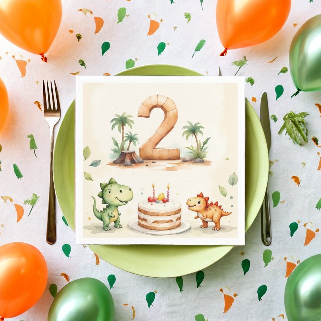 Guardanapo De Papel Segundo aniversário Dinossauro Dois Rex (Criador carregado)