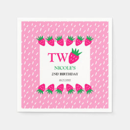Guardanapo De Papel Segundo aniversário doce de morango rosa