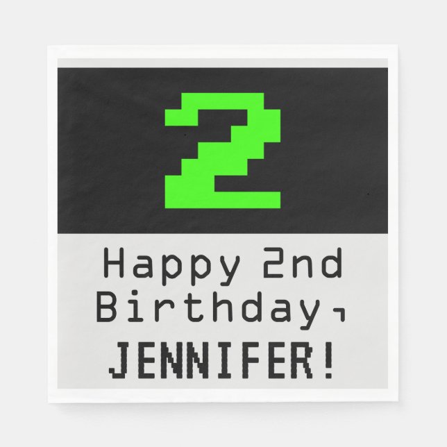 Guardanapo De Papel segundo aniversário - Estilo Nerdy / Geeky "2" & N (Frente)